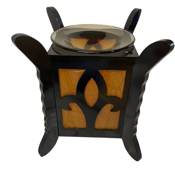Sweet Scents n More Wood Oil Warmer Black Orange LED Lantern Light With Fleur-de - Picture 1 of 12